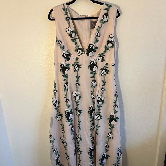 NWT $1890 Lela Rose Women's Pink Silk Floral V-Neck Sleeveless A-Line Dress, 14 - Picture 3 of 6